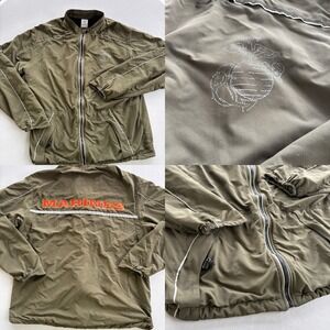 New Balance US Marines Jacket Mens‎ Large Long Green Full Zip Windbreaker USA
